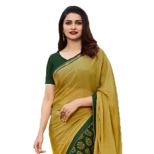 Floral Half Print Fashion Georgette Yellow Line Saree Floral Half Print Fashion Georgette Yellow Line Saree