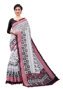 Black White Soft Cotton Printed Saree