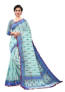 Firozi Soft Cotton Printed Saree