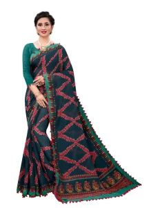 Green Soft Cotton Printed Saree