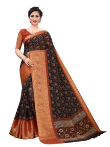 Mishri Black Orange Soft Cotton Jacquard saree
