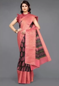 Mishri Black Red mor Soft Cotton Jacquard saree