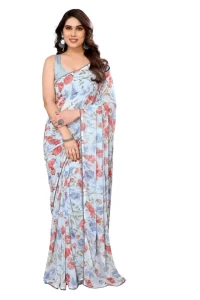 Ready to Wear Sky Blue Printed Saree