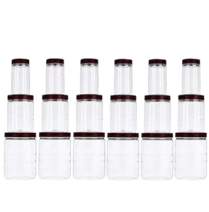 Brown Round Plastic Transparent Airtight Container Set 18 pcs