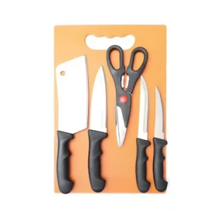 Wooden Style Chopping Board Combo 1 Chopping Board 4 Knief 1 Scissor