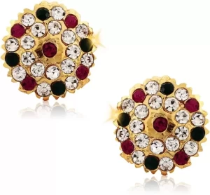 Black And Red American Diamond Alloy Gold Stud Earrings