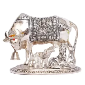 Silver Kamdhenu Cow And Calf Statue
