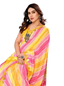 Simran Lemon Printed saree with Mirror Work
