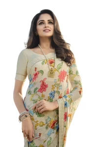 Off white Georgette Printed Saree