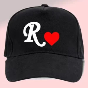 Trendy Men Black Cotton alphabetical R Letter Cap
