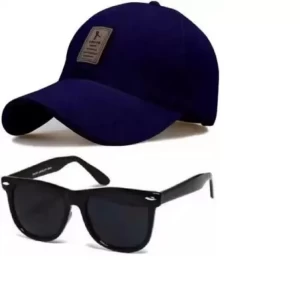 Solid Printed Sports Blue Cap and Sunglasses