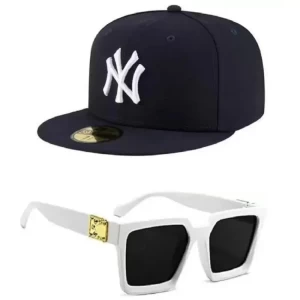 Modern Black Cap with White Square Sunglasses Modern Black Cap with White Square Sunglasses