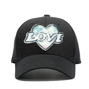 Love Patch Printed Black Cap For Women