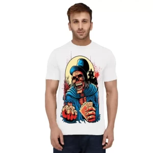 Cards in Skulls Hands Printed Tshirt For Men