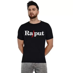 Men Rajput Printed Round Neck Black Tshirt
