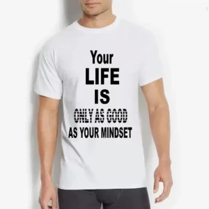 Mens Life Mind Set Graphic Printed White Tshirt