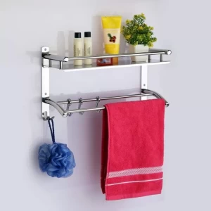 Single Layer Shelf Rack with Towel Rod for Bathroom