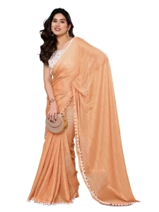 KRISHNA ORANGE PLAIN Polyester Zari SAREE WITH EMBROIDERY WORK