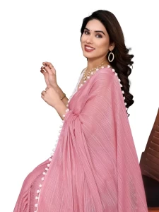 KRISHNA Rose PLAIN Polyester Zari SAREE WITH EMBROIDERY WORK