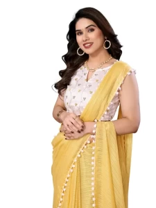 KRISHNA Yellow PLAIN Polyester Zari SAREE WITH EMBROIDERY WORK