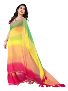 Georgette HIT Green Pink PADING SAREE WITH EMBROIDERY WORK LACE Georgette HIT Green Pink PADING SAREE WITH EMBROIDERY WORK LACE