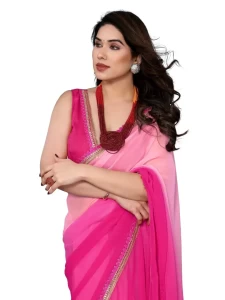 Georgette HIT Rose Pink PADING SAREE WITH EMBROIDERY WORK LACE Georgette HIT Rose Pink PADING SAREE WITH EMBROIDERY WORK LACE
