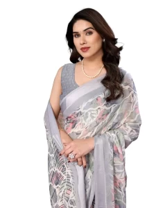 GOPI BRIGHT MOSS SATIN PATTA PRINTED GREY SAREE GOPI BRIGHT MOSS SATIN PATTA PRINTED GREY SAREE