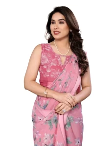 GOPI BRIGHT MOSS SATIN PATTA PRINTED PINK SAREE GOPI BRIGHT MOSS SATIN PATTA PRINTED PINK SAREE