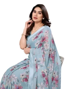 GOPI BRIGHT MOSS SATIN PATTA PRINTED SKY BLUE SAREE GOPI BRIGHT MOSS SATIN PATTA PRINTED SKY BLUE SAREE