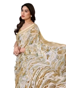 GOPI BRIGHT MOSS SATIN PATTA PRINTED YELLOW SAREE GOPI BRIGHT MOSS SATIN PATTA PRINTED YELLOW SAREE