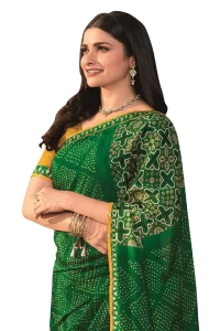 Moss chiffon Green Bandhni Saree For Women Moss chiffon Green Bandhni Saree For Women