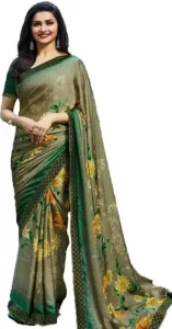 Star Walk Floral Print Georgette Green Saree Star Walk Floral Print Georgette Green Saree