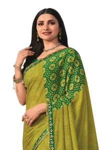 Moss chiffon Olive Bandhni Saree For Women Moss chiffon Olive Bandhni Saree For Women