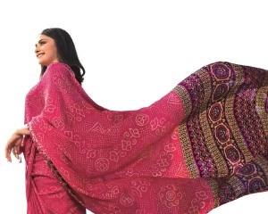 Moss chiffon Pink Bandhni Saree For Women Moss chiffon Pink Bandhni Saree For Women