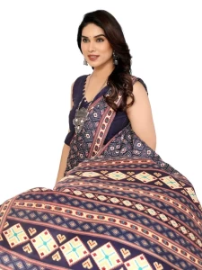 SILK CREAP BLUE PRINTED SAREE SILK CREAP BLUE PRINTED SAREE