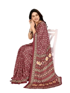 SILK CREAP MAROON PRINTED SAREE SILK CREAP MAROON PRINTED SAREE