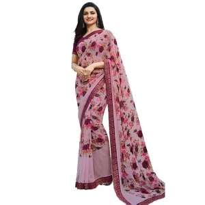 Star Walk Floral Print Georgette Rose Saree Star Walk Floral Print Georgette Rose Saree