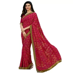 Star Walk Floral Print Georgette Pink Saree Star Walk Floral Print Georgette Pink Saree