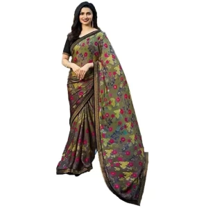 Star Walk Floral Print Georgette Grey Saree Star Walk Floral Print Georgette Grey Saree