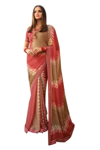 Star Walk Georgette BANGLORI Red Grey Saree Star Walk Georgette BANGLORI Red Grey Saree