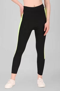Latest Stylish Womens Black and Green Color Block Leggings