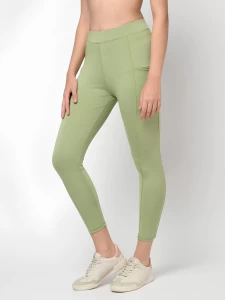 Womens Solid Green Tights Pants