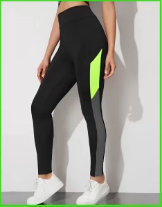 Women Color Block Black Leggings Pants
