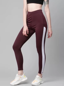 Womens Solid Maroon Color Block Tights pants
