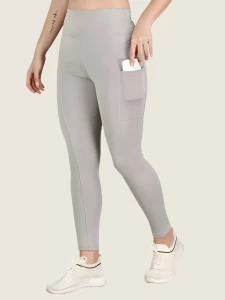 Womens Solid Light Grey Color Block Tights Pants