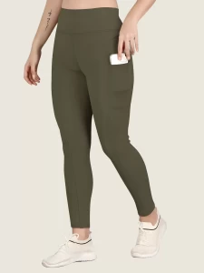 Womens Solid Olive Color Block Tights Pants