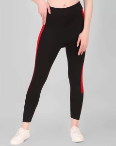 Womens Solid Black Red Color Block Tights Pants