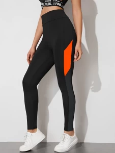 Womens Black Colorblock Ankle length Leggings