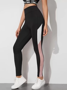 Women Ankle Length Stretchable Color Blocked Black RoseTights Women Ankle Length Stretchable Color Blocked Black RoseTights