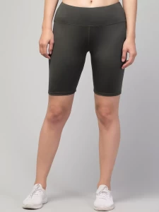 Fancy Polyester Women Shorts Dark Green